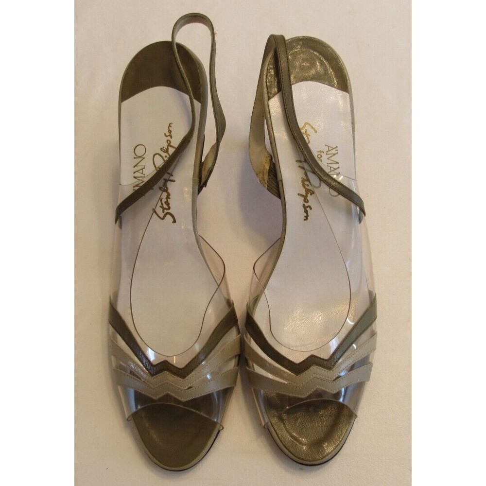 Vintage A'mano for Stanley Philipson Green Peep Toe Sling Back Heels Size 9N
